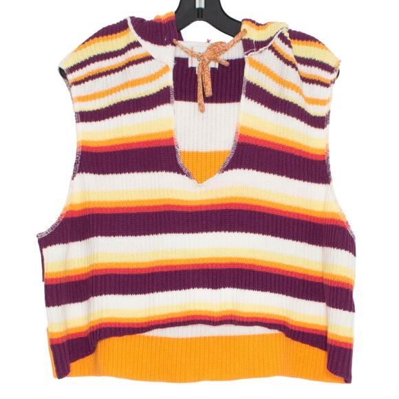 BDG Sweater Reid Hooded Vest Y2K Retro Boho Summer Pullover Cropped Stripe XS - Picture 1 of 6